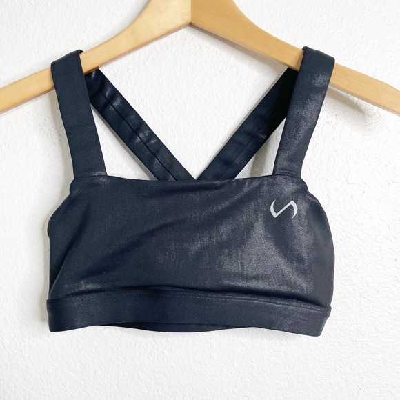 Tlf Apparel Other - TLF Apparel Womens Black Metallic Foil Cross Back Sports Bra Size Small Gym Wear